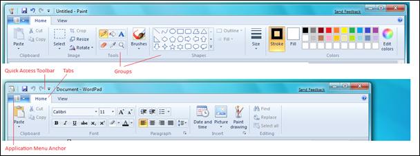 Paint and WordPad ribbon