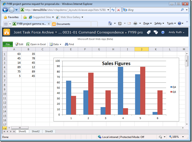 Рис. 4. Веб-приложения Office Web Applications (Excel)