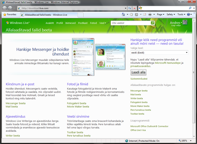 Windows Live allalaadimine