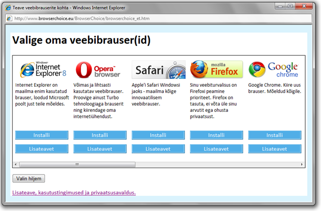 Veebibrauseri valiku aken: