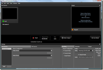 Expression Encoder Live Streaming Mode