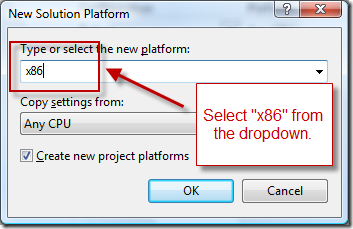 New Solution Platform dialog