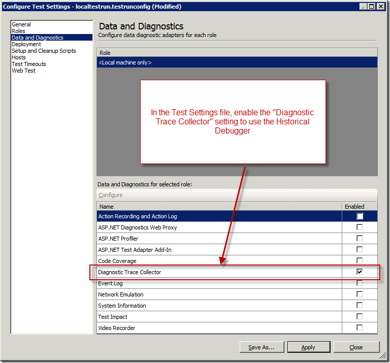 Configure Test Settings dialog