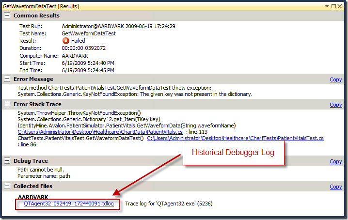 Test Results Details window