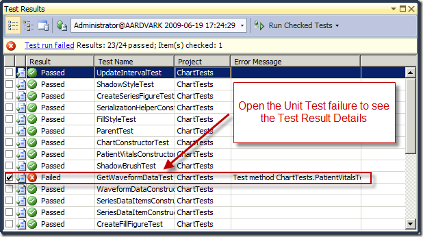 Test Results window