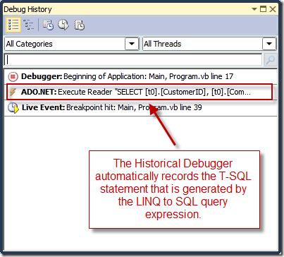 Debug History window