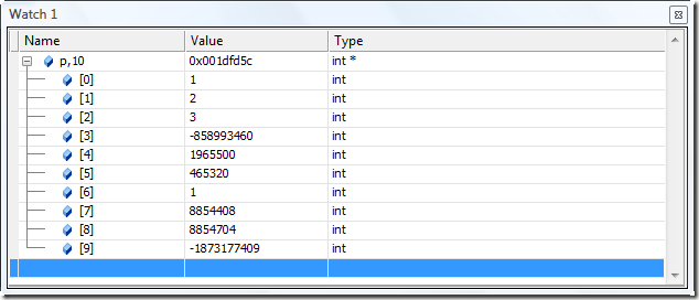 Display p with 10 elements