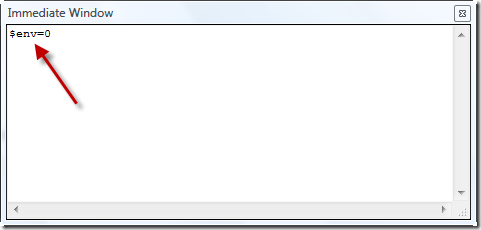 Immediate window showing $env=0