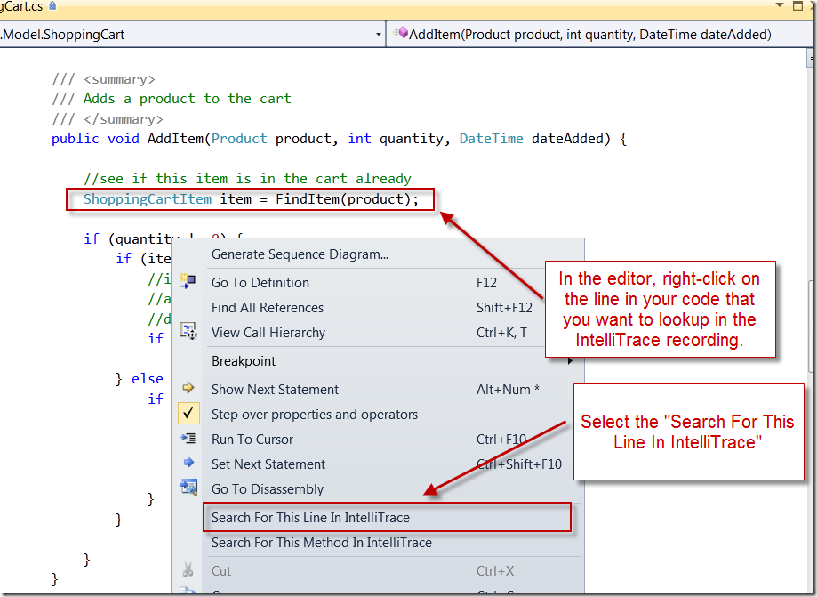 Search For This Line In IntelliTrace