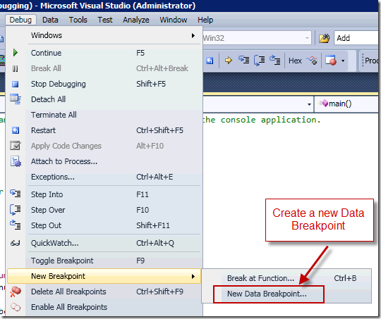 New Data Breakpoint Menu