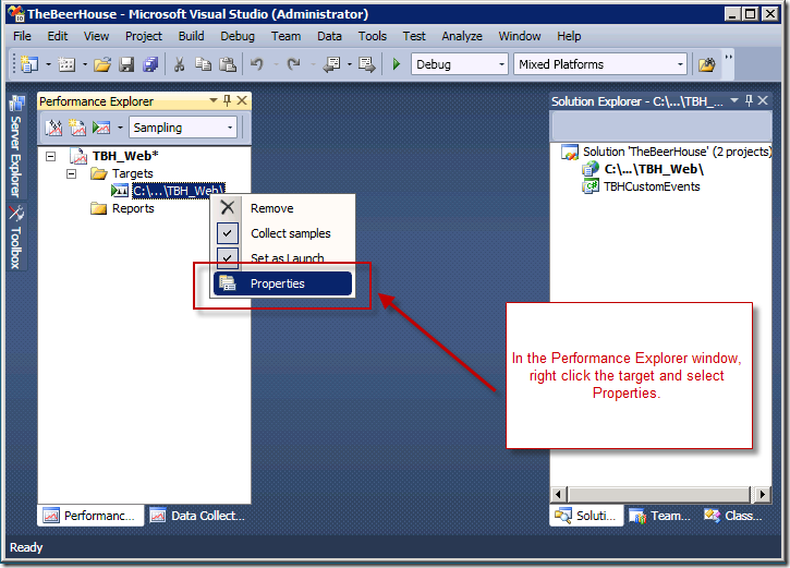 Target properties context menu