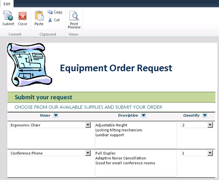 Equipment Order Request Form