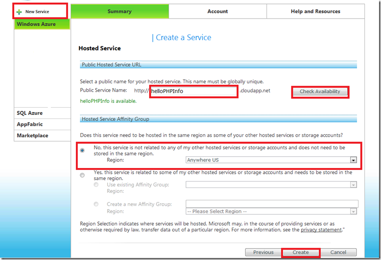 Create Hosted Service