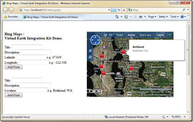 Bing Maps, JQuery, JSON