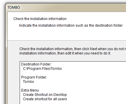 Tombo install dialog