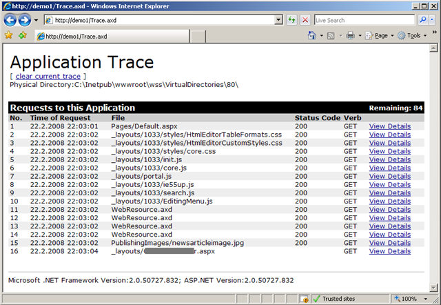 SharePoint trace