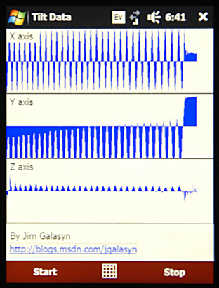 TiltData running on my HTC Touch Pro.