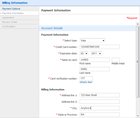 Billing Information: Payment Information