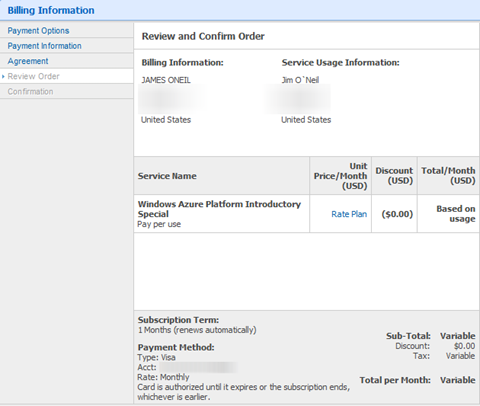 Billing Information: Review & Confirm Order