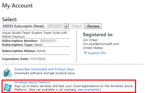 MSDN Premium Account page