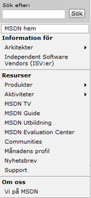 MSDN menyn