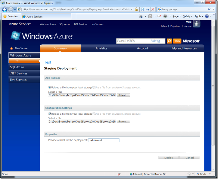 Azure Portal Staging Deployment