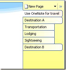 OneNote 2007 page list