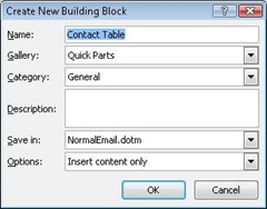 Create new building block dialog