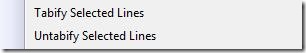 Tabify and Untabify Selected Lines menu items