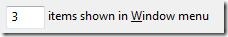 Number of Recent Files to Display In Window option