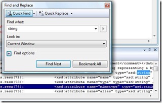 Using Quick Find within the Find Results window