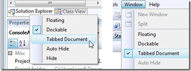 Tabbed Document command on context menu and main menu