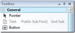 Toolbox General Tab showing both code and a control