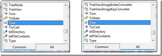 illustrating the all and common tabs