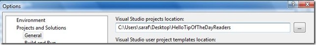 Default New Project Location Tools Options