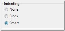 Smart, Block, and No indenting options