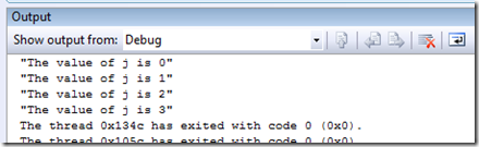 Debug Window Output Pane logs tracepoints