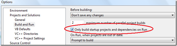 Only build startup projects and dependencies on Run