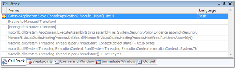 Call Stack showing External Code