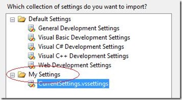 My Settings folder in Import Settings