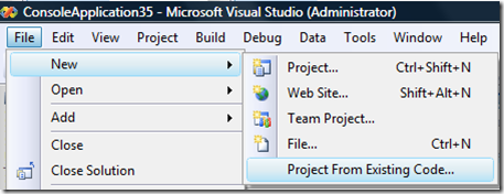 File -> New -> Project From Existing Code