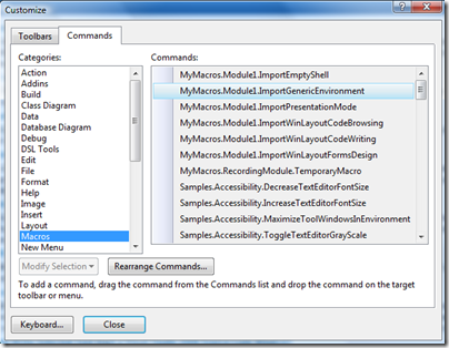 Tools - Customize - Commands menu