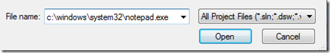 Opening notepad.exe as a VS project