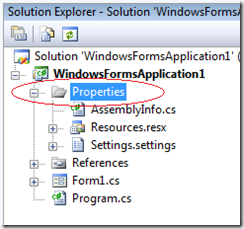 properties folder in solution explorer