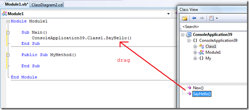 Drag method from Class View into code