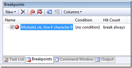 Breakpoints window