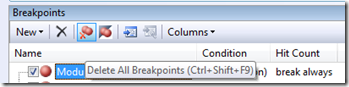 Breakpoints window - Delete All Breakpoints