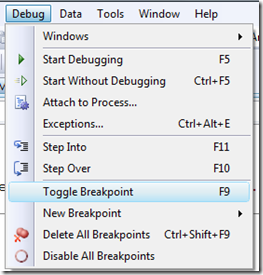 Toggle Breapoint is F9