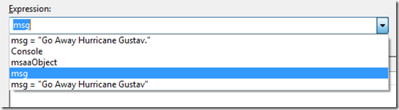 QuickWatch Expressions drop down