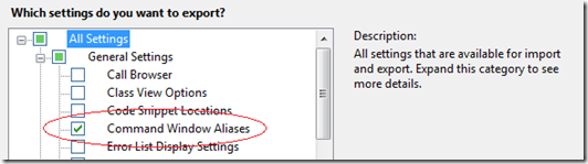 Export Command Window Aliases